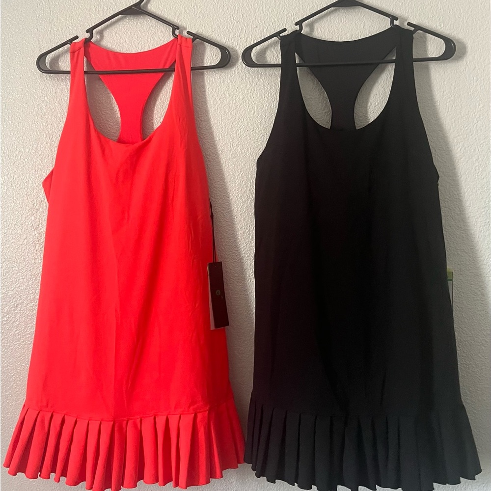 Athletic Mono B Orange and Black Pleated Dresses